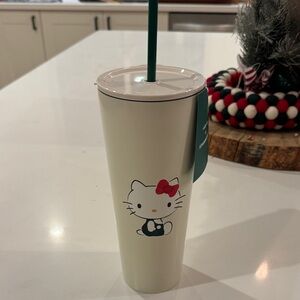 Hello Kitty Cream Tumbler with Green Straw